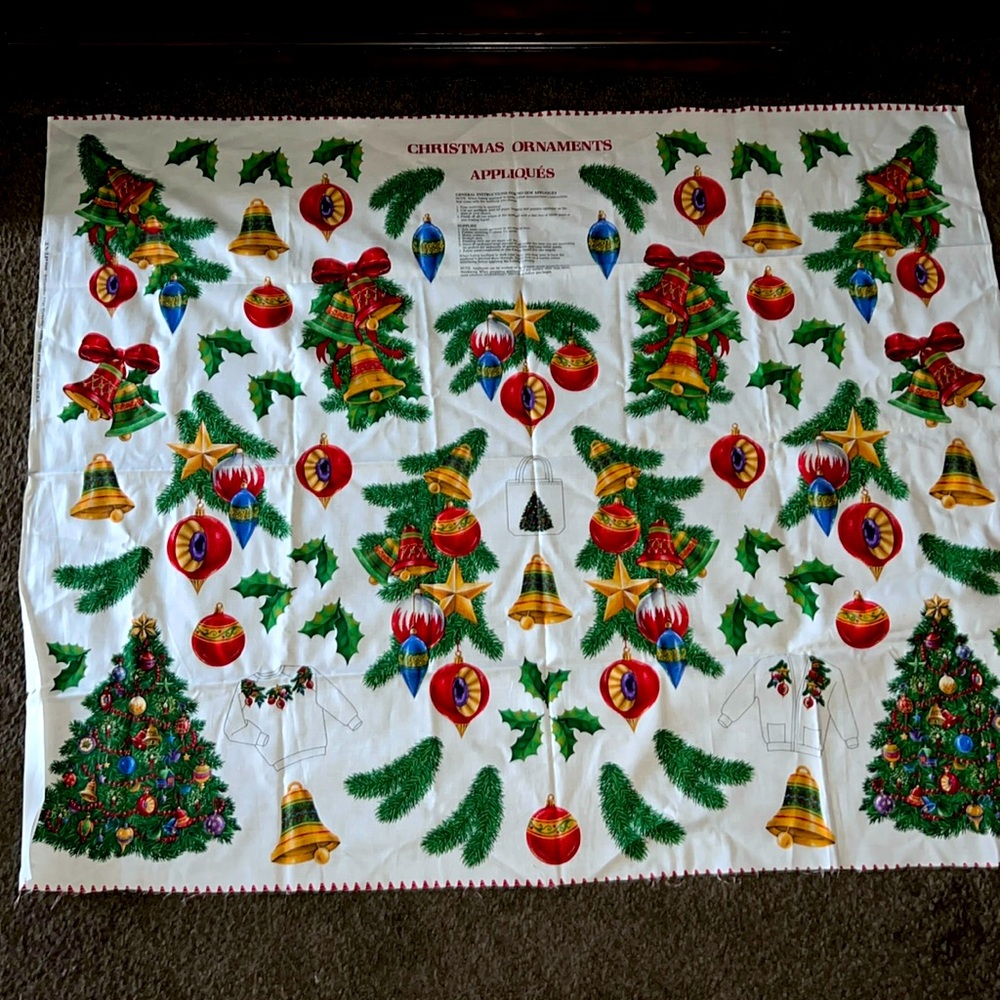 Vintage Cranston VIP Christmas Ornaments Appliqués Fabric Panel DIY